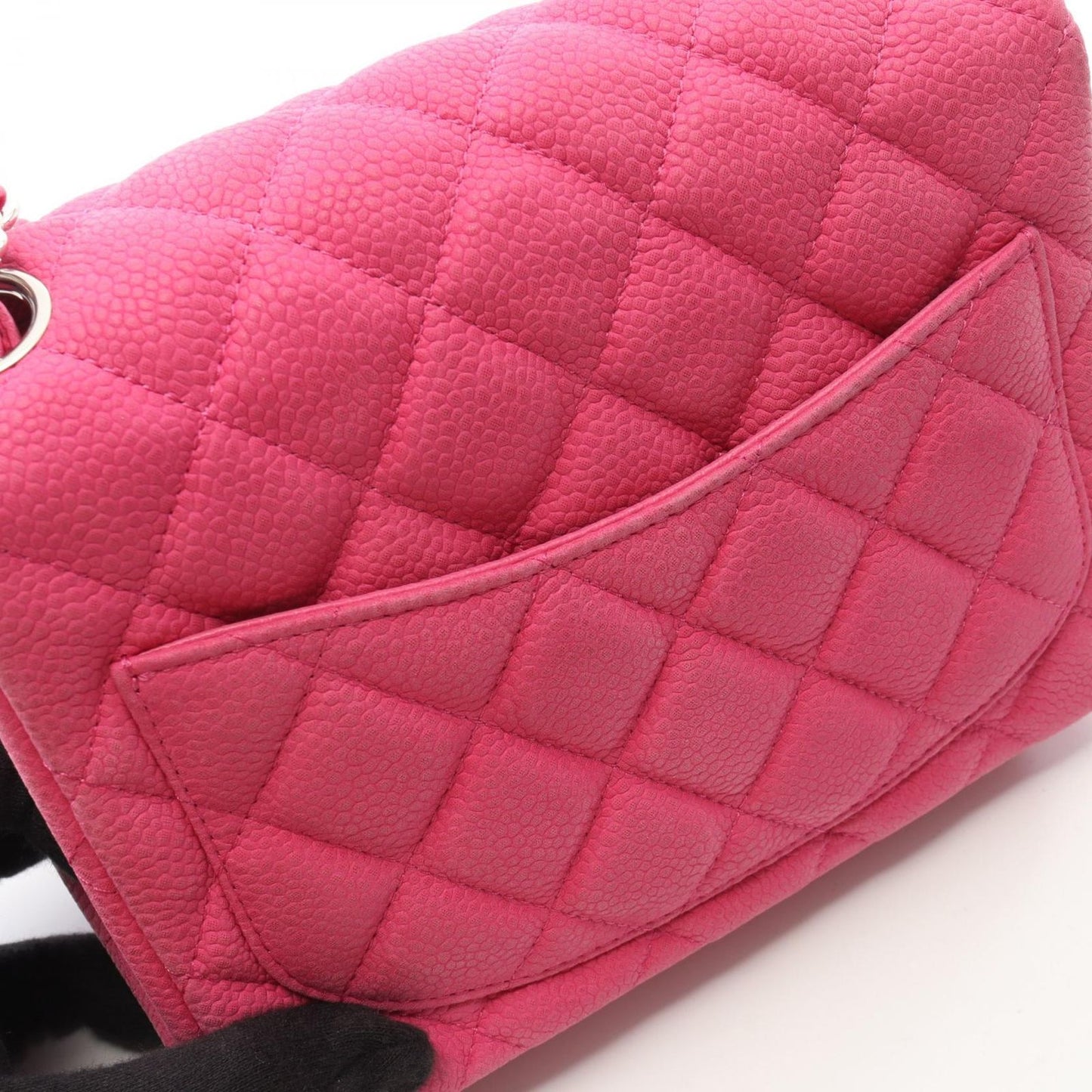 Chanel Shoulder Bag Mini Quilted Fuchsia Pink Caviar Leather Chain — view 7