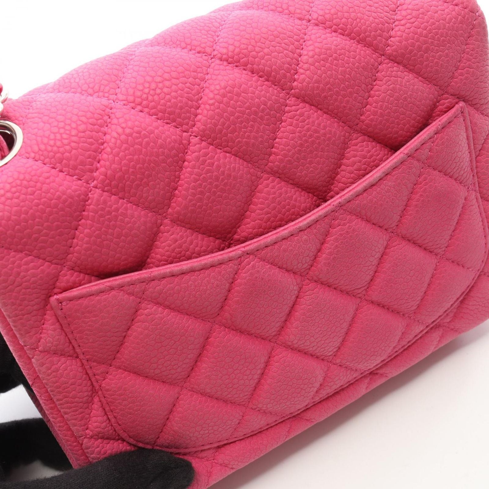 Chanel Shoulder Bag Mini Quilted Fuchsia Pink Caviar Leather Chain — view 7