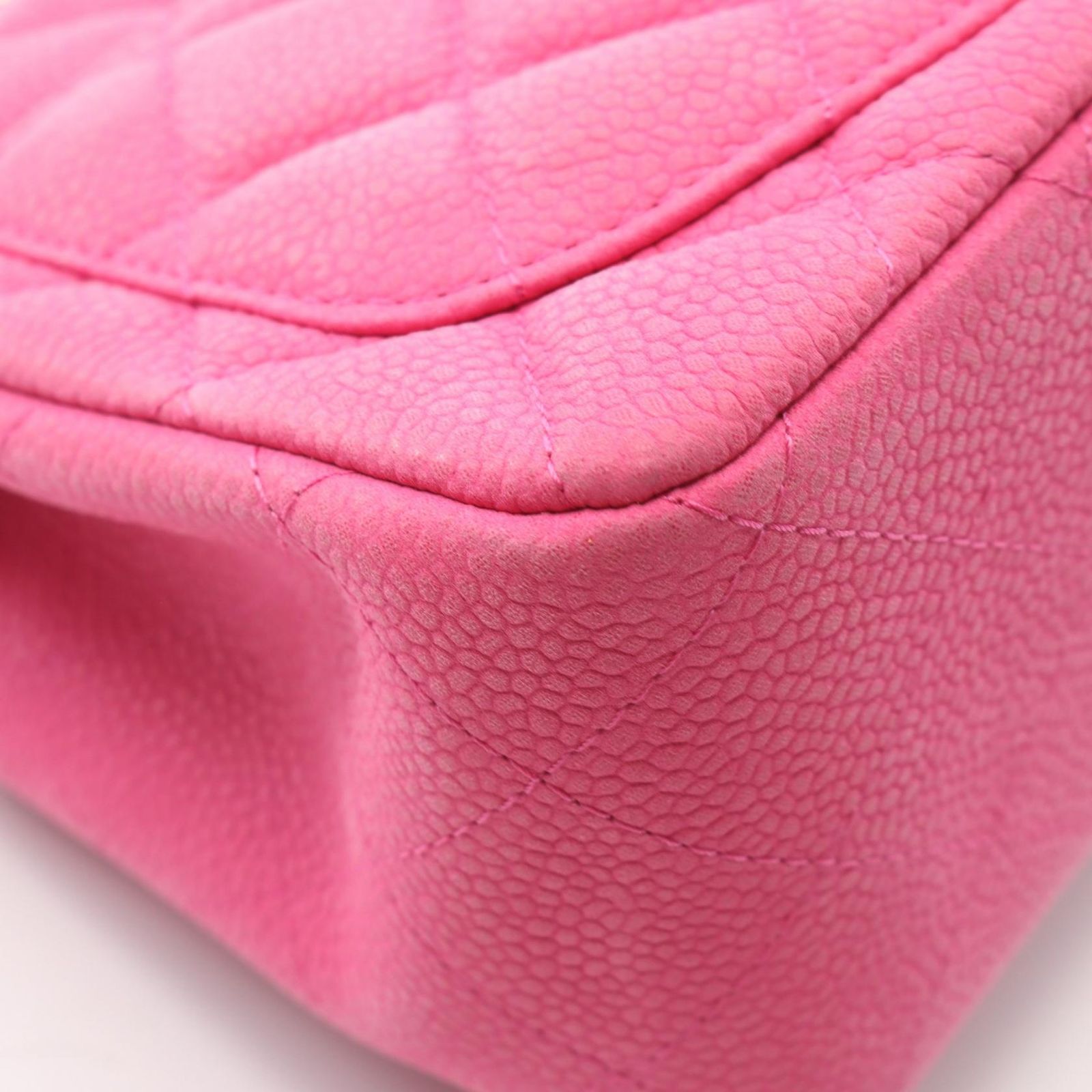 Chanel Shoulder Bag Mini Quilted Fuchsia Pink Caviar Leather Chain — view 8