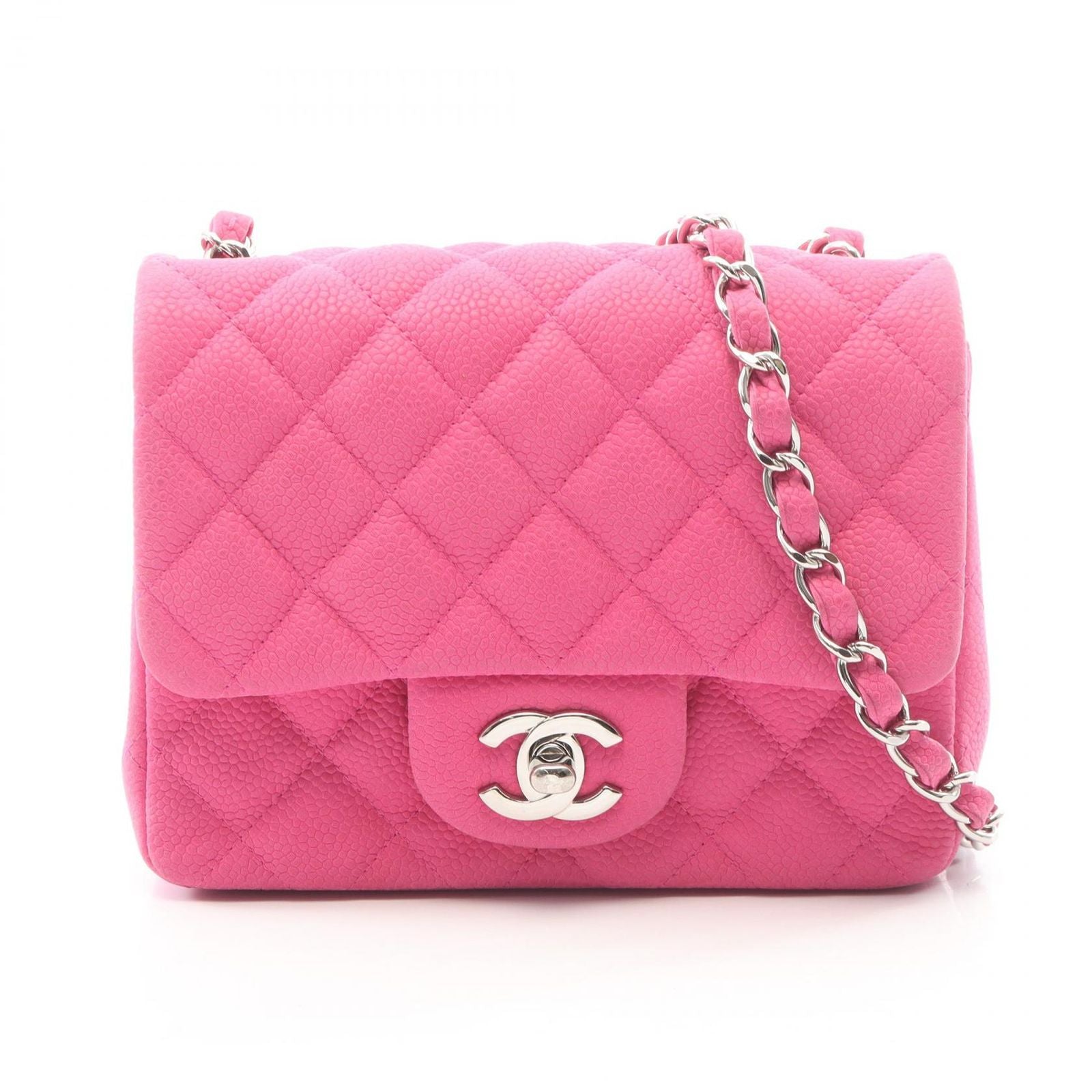 Chanel Shoulder Bag Mini Quilted Fuchsia Pink Caviar Leather Chain