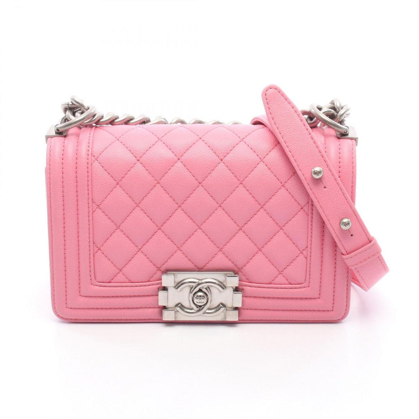 Chanel Shoulder Bag Boy Small Pink Caviar Leather Chain