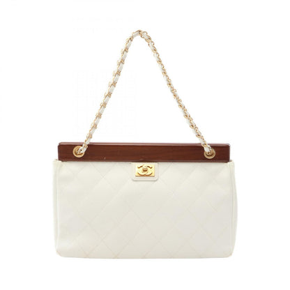 Chanel Handbag Quilted White Brown Caviar Leather Chain