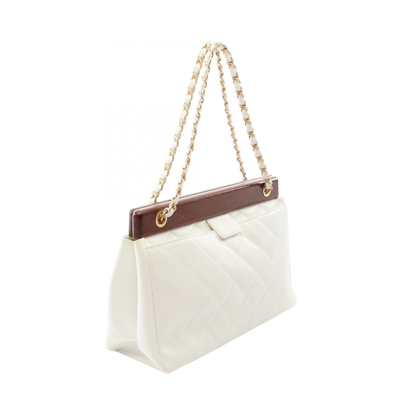 Chanel Handbag Quilted White Brown Caviar Leather Chain — view 2