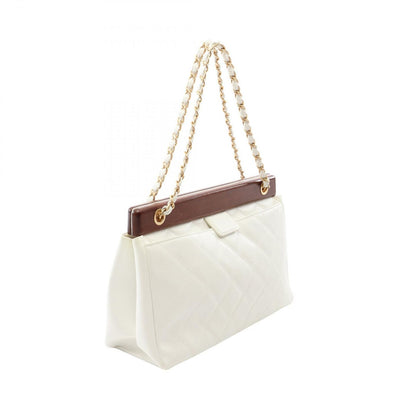 Chanel Handbag Quilted White Brown Caviar Leather Chain — view 2