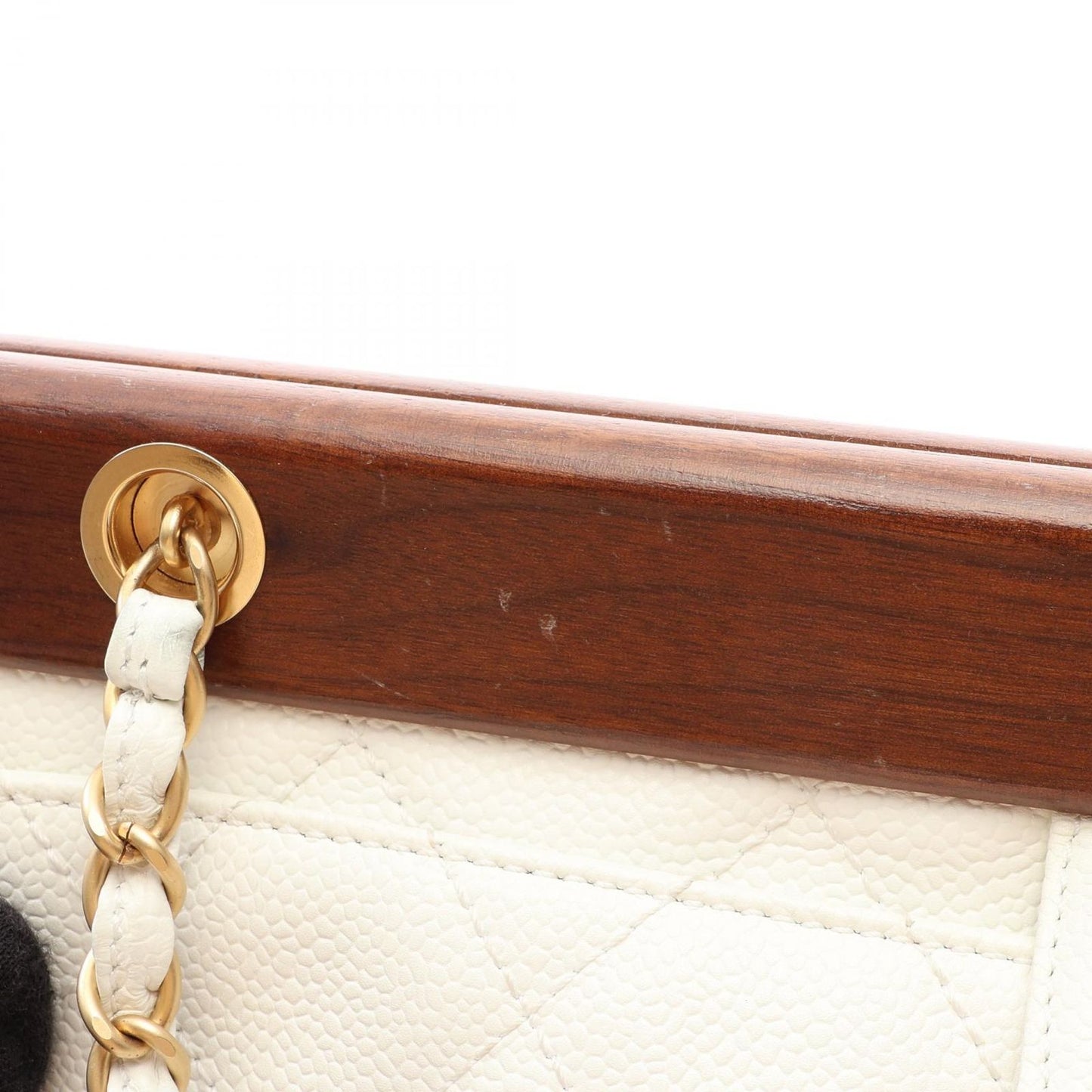 Chanel Handbag Quilted White Brown Caviar Leather Chain — view 8