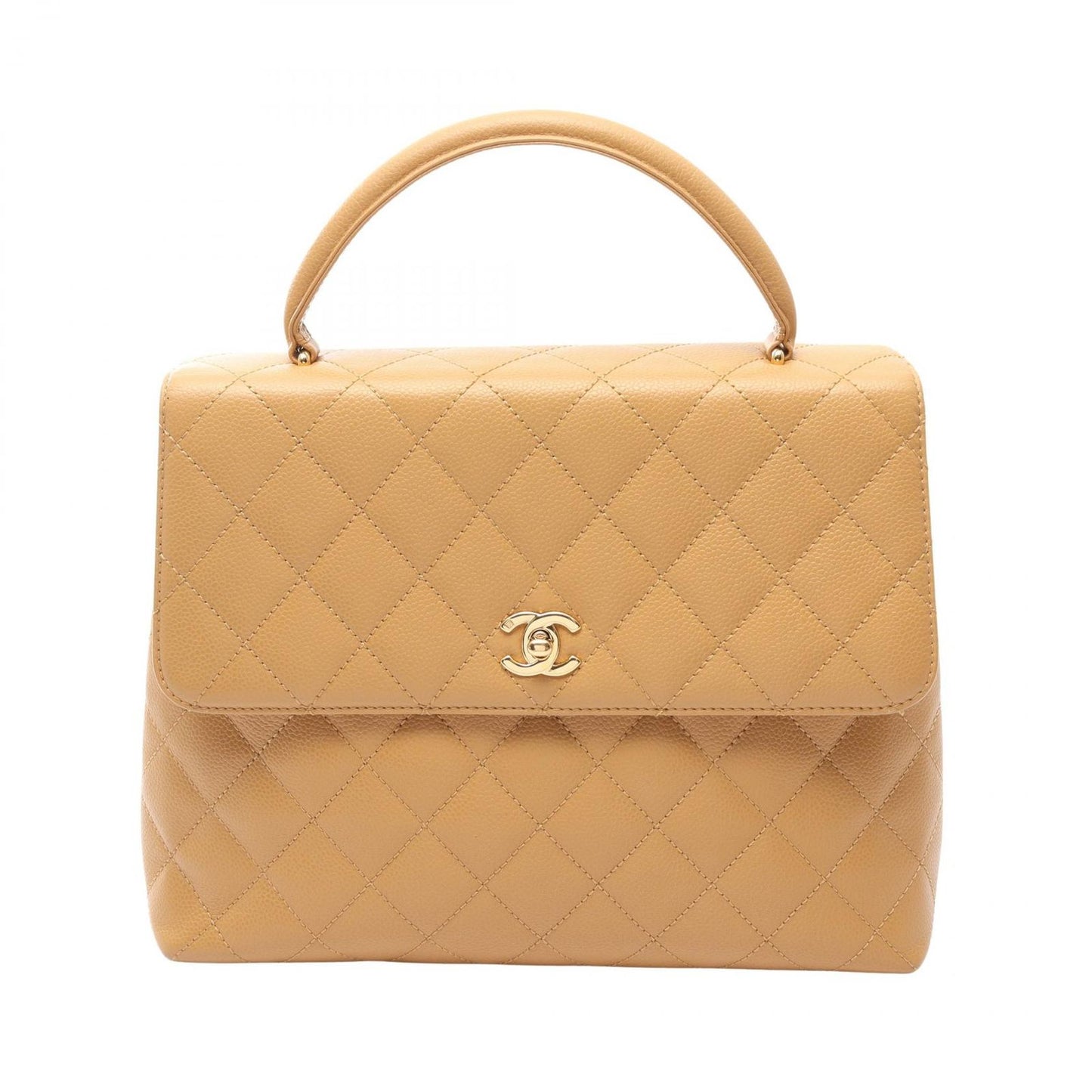 Chanel Handbag Quilted Beige Caviar Leather Top Handle