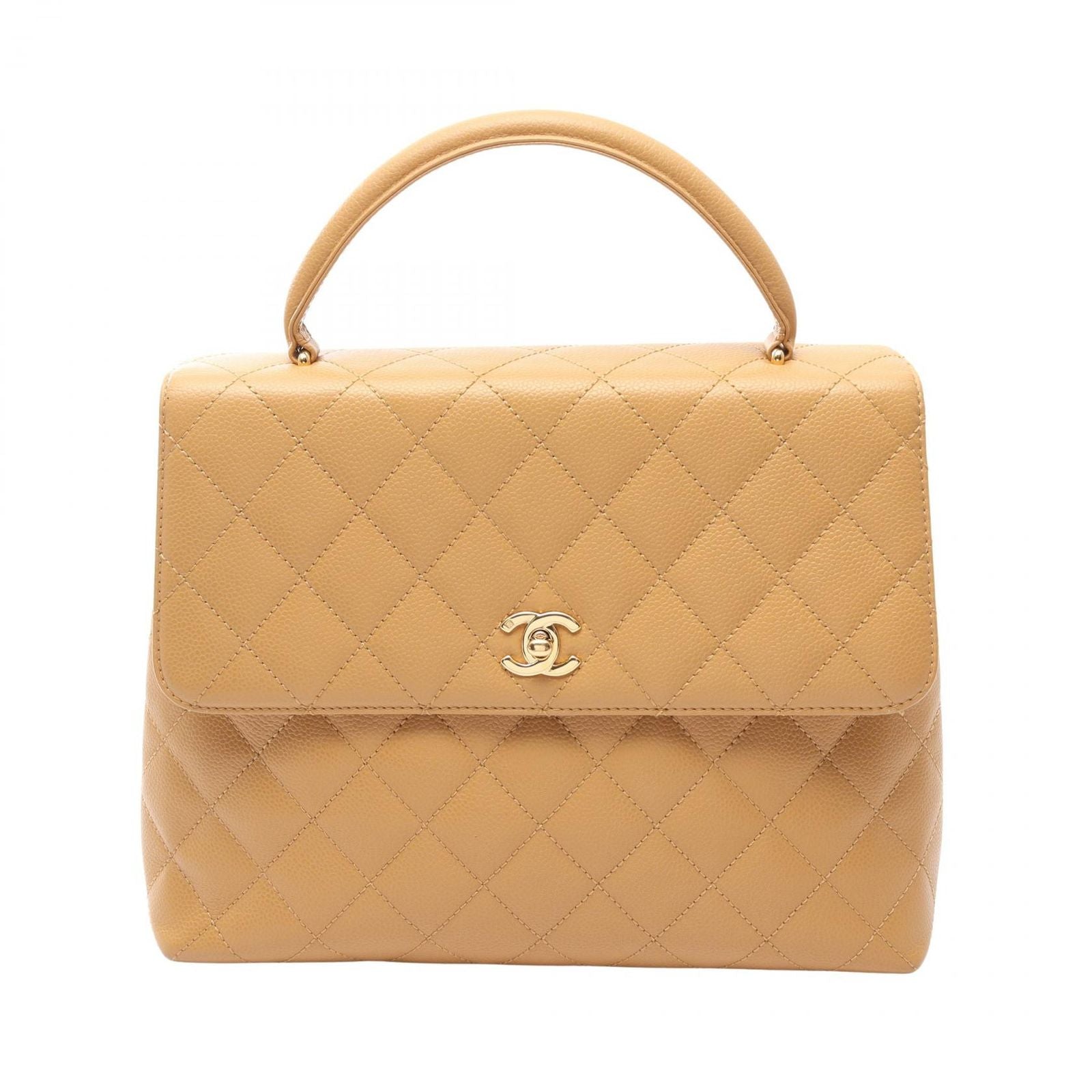 Chanel Handbag Quilted Beige Caviar Leather Top Handle