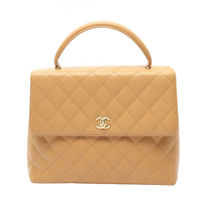 Chanel Handbag Quilted Beige Caviar Leather Top Handle