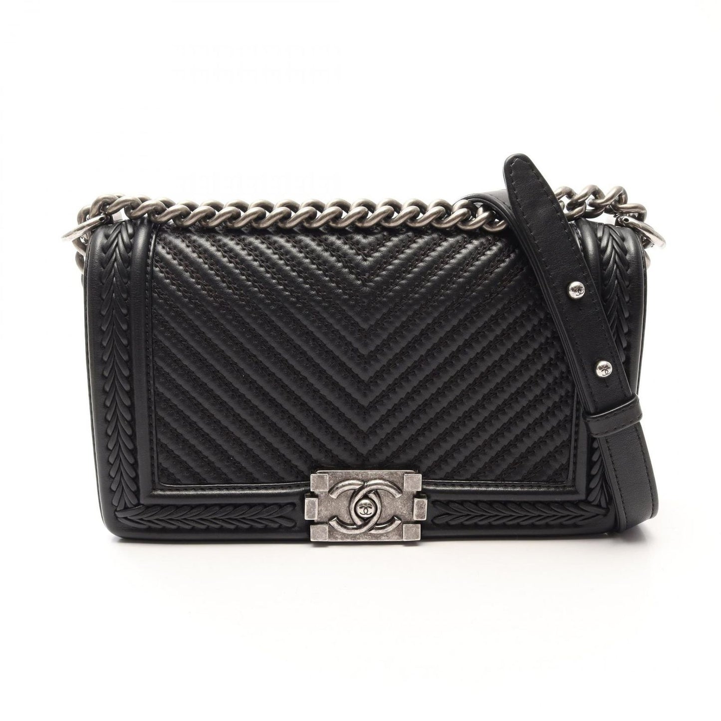 Chanel Shoulder Bag Boy Black Leather Boy Stitch Chain
