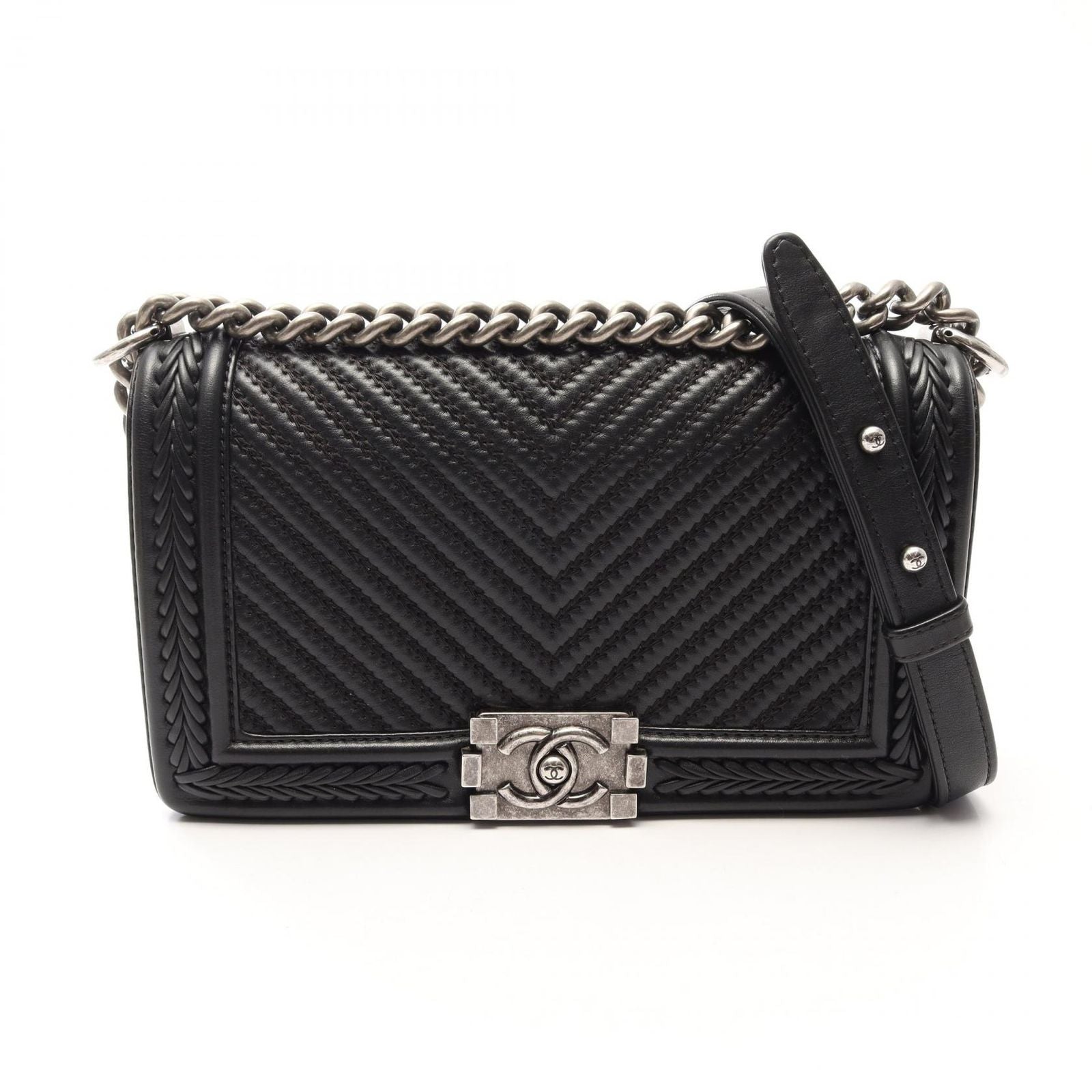Chanel Shoulder Bag Boy Black Leather Boy Stitch Chain