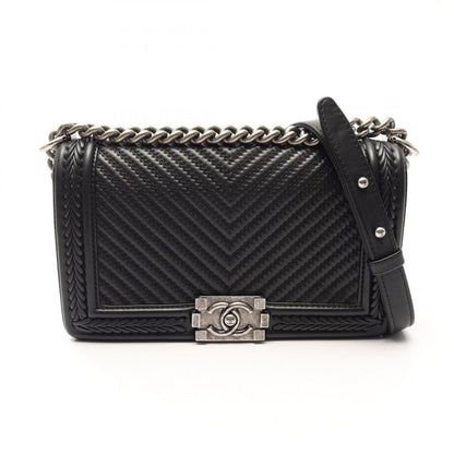 Chanel Shoulder Bag Boy Black Leather Boy Stitch Chain