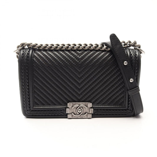 Chanel Shoulder Bag Boy Black Leather Boy Stitch Chain