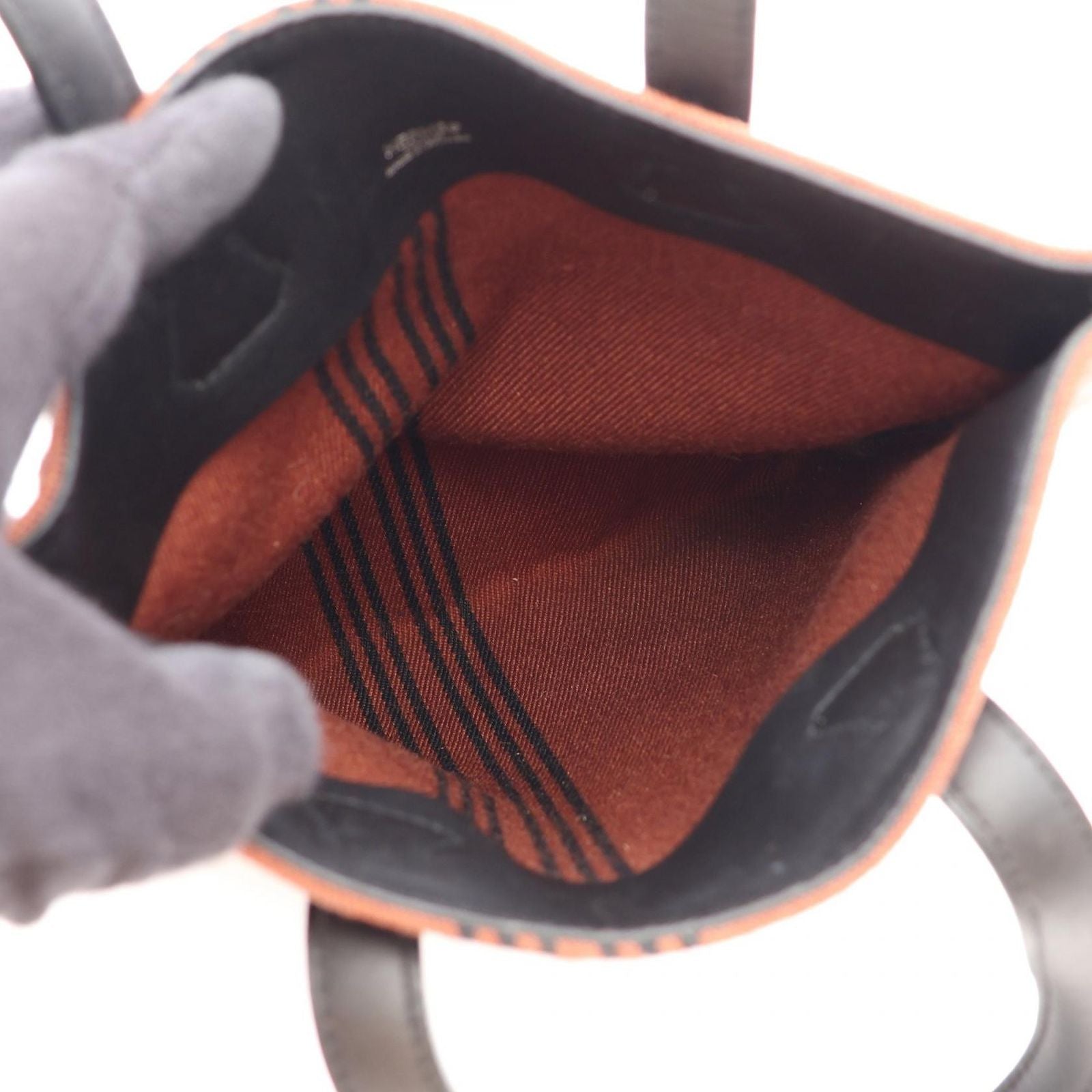 Hermes Tote Potamos Cabas PM Brown Black Canvas — view 3