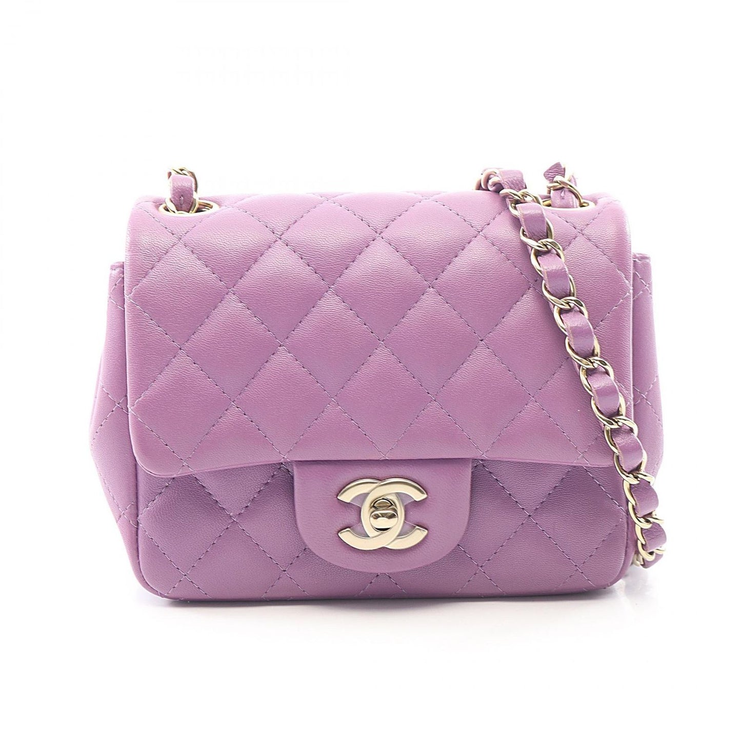 Chanel Shoulder Bag Mini Quilted Purple Lambskin Chain