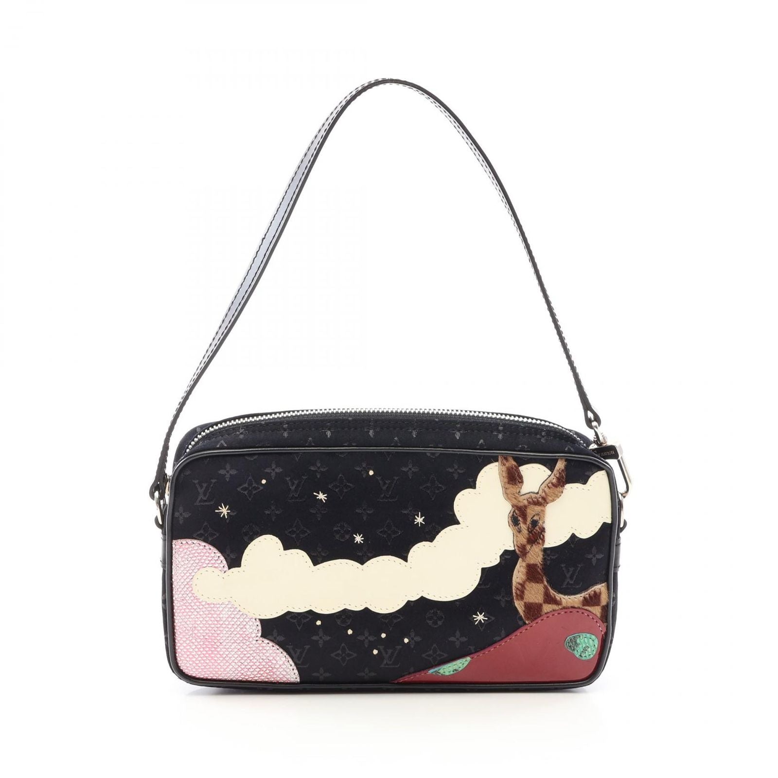 Louis Vuitton Handbag Comte de Fe Pochette Noir Fabric Leather