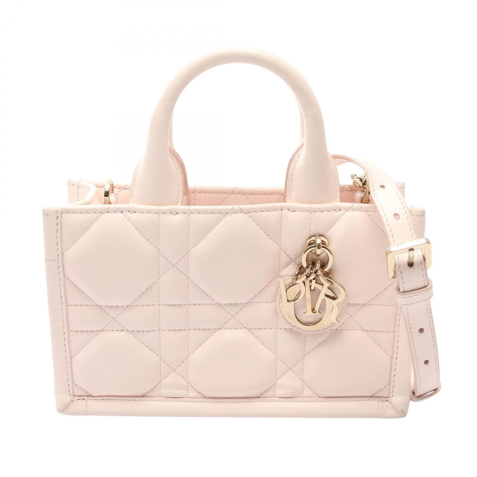 Dior Handbag Macro Cannage Book Tote Mini 2-Way Baby Pink Leather