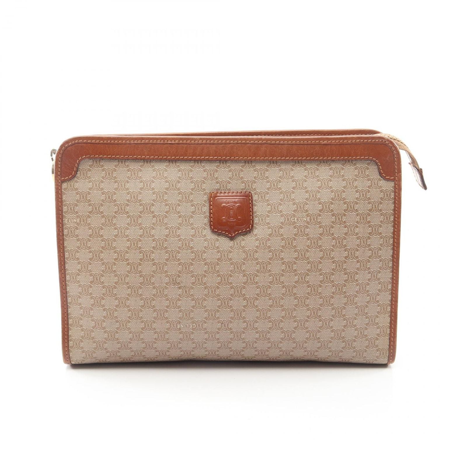 Celine Secondbag Clutch Macadam Beige Coatingcanvas Leather