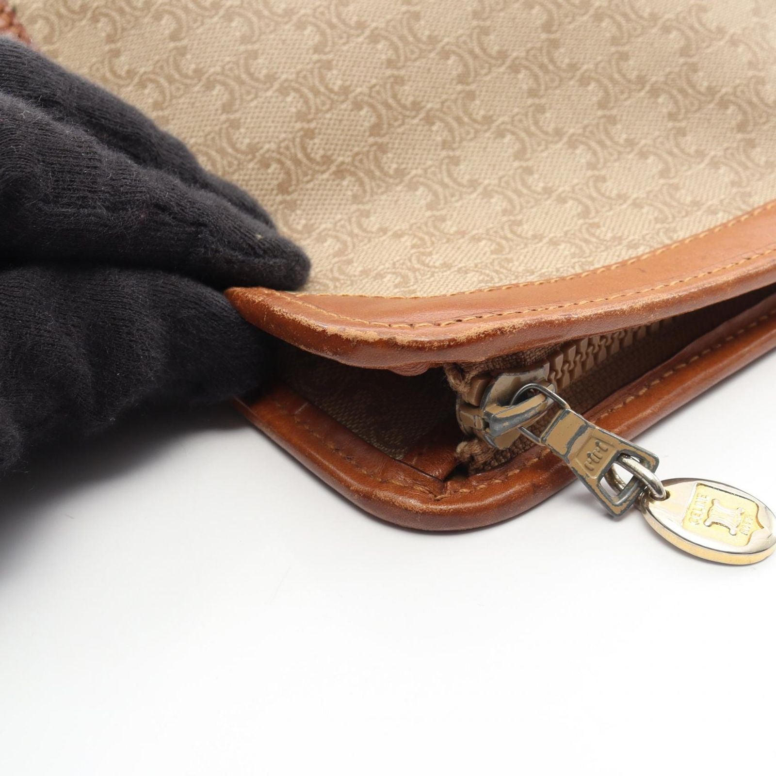 Celine Secondbag Clutch Macadam Beige Coatingcanvas Leather — view 8