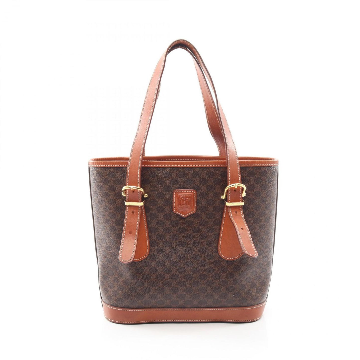 Celine Tote Macadam Brown Coatingcanvas Leather Handbag