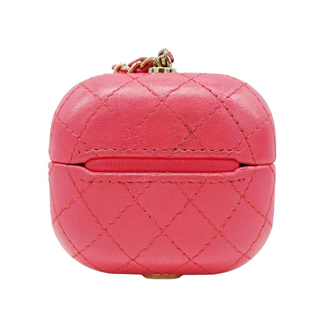 Chanel Quilted Leather Pink Gold Airpods Case Logo Showy — view 2