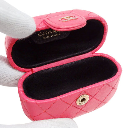 Chanel Quilted Leather Pink Gold Airpods Case Logo Showy — view 5