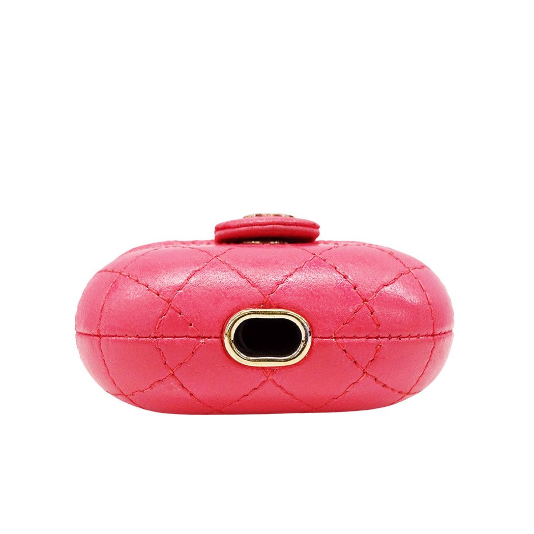 Chanel Quilted Leather Pink Gold Airpods Case Logo Showy — view 3