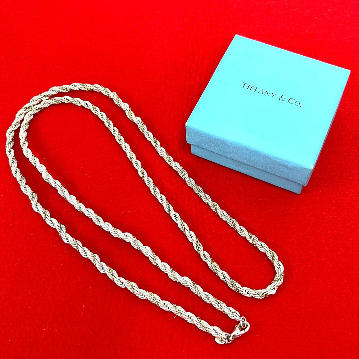 Tiffany & Co Vintage Twisted Rope Necklace Silver Yellow Gold