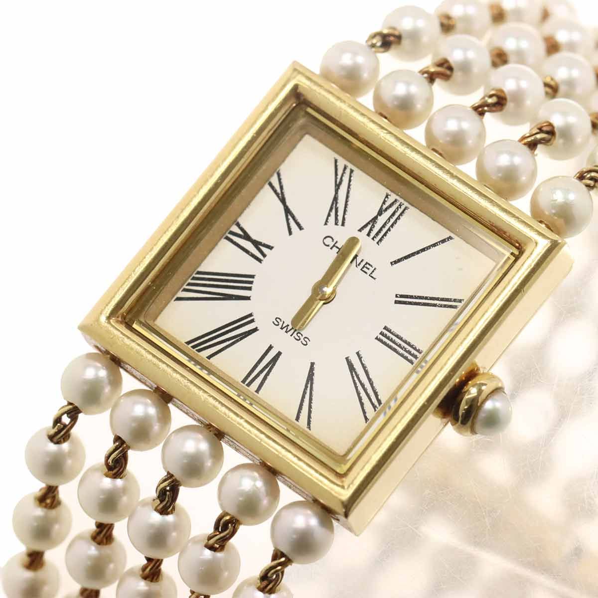 Chanel Mademoiselle Pearl Bracelet M Watch White 18K Yellow Gold Quartz — view 7