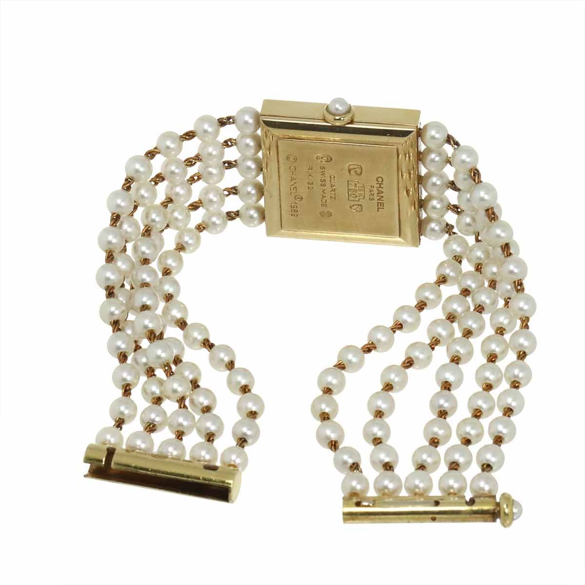 Chanel Mademoiselle Pearl Bracelet M Watch White 18K Yellow Gold Quartz — view 4
