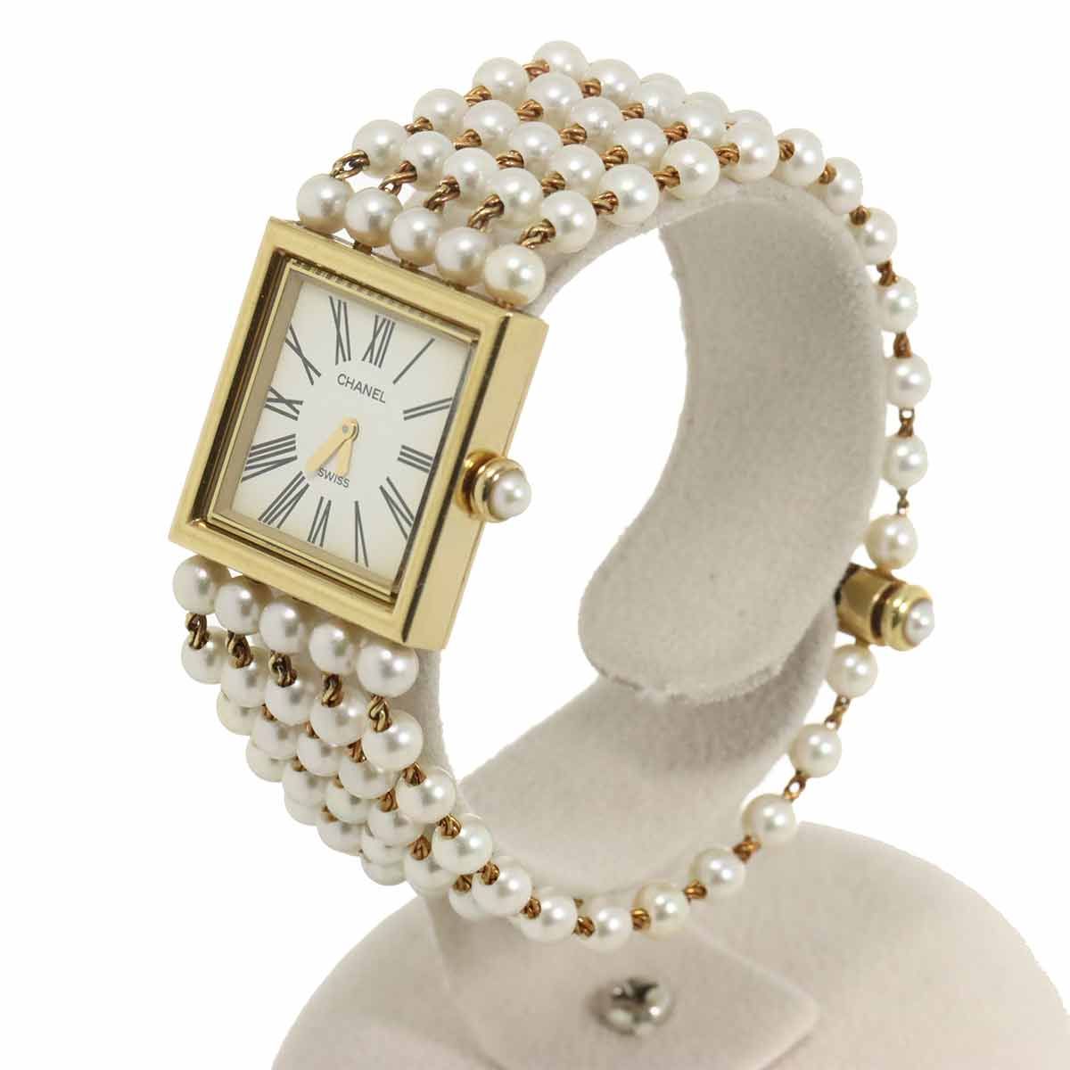 Chanel Mademoiselle Pearl Bracelet M Watch White 18K Yellow Gold Quartz — view 2