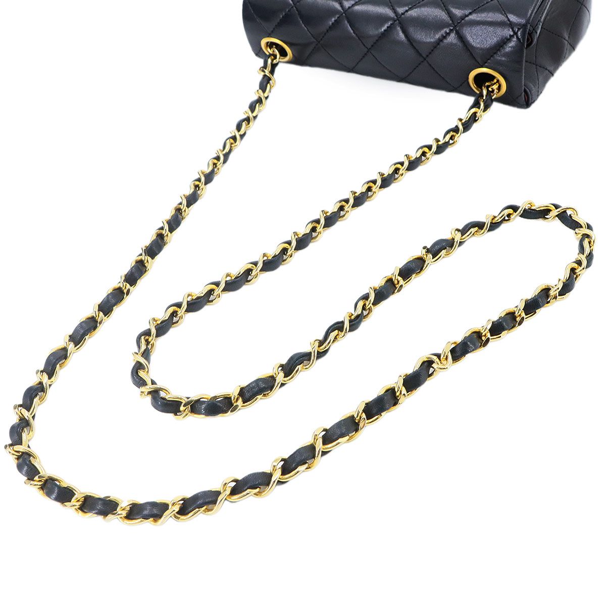 Chanel Mini Quilted Chain Shoulder Bag Lambskin Black Gold Vintage — view 6