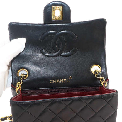 Chanel Mini Quilted Chain Shoulder Bag Lambskin Black Gold Vintage — view 7