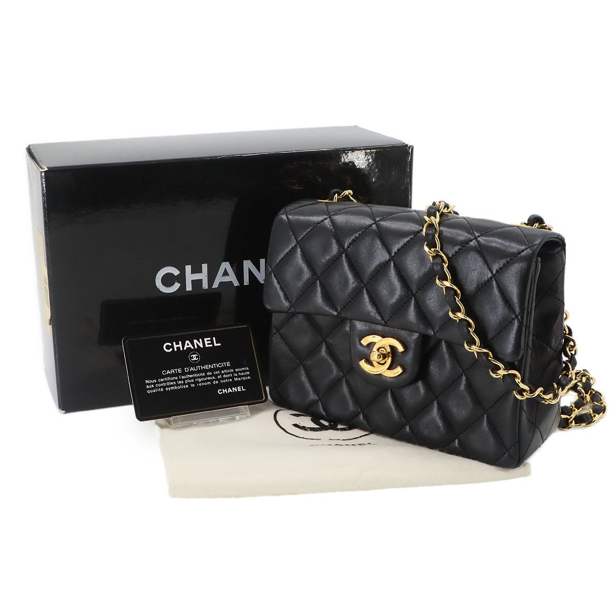 Chanel Mini Quilted Chain Shoulder Bag Lambskin Black Gold Vintage — view 2