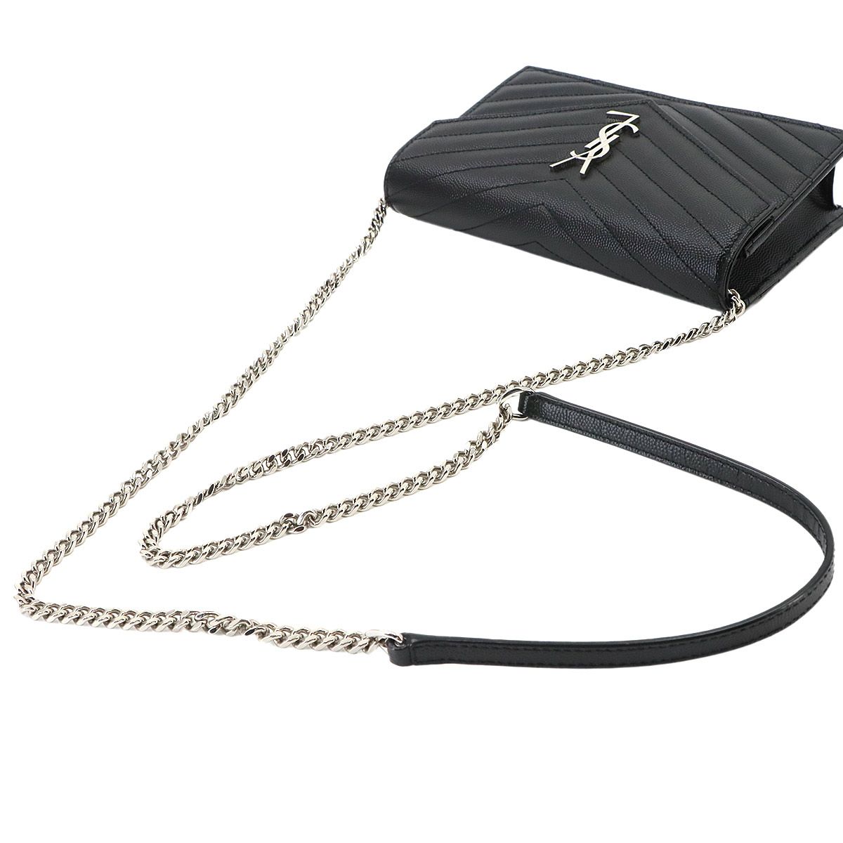 Saint Laurent Cassandra Chain Wallet Leather Black Shoulder — view 6