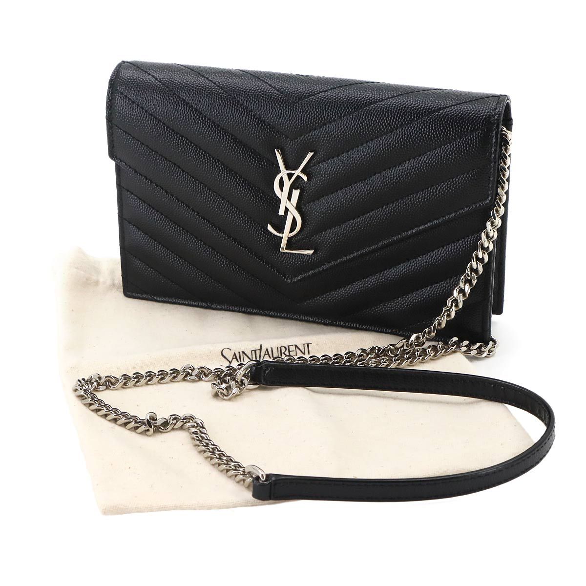 Saint Laurent Cassandra Chain Wallet Leather Black Shoulder — view 2