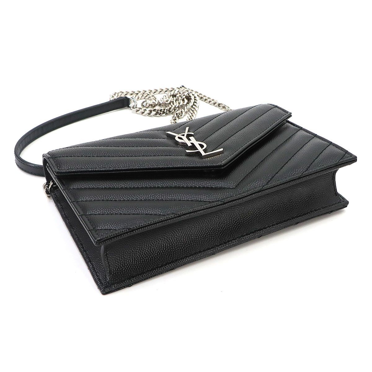 Saint Laurent Cassandra Chain Wallet Leather Black Shoulder — view 5