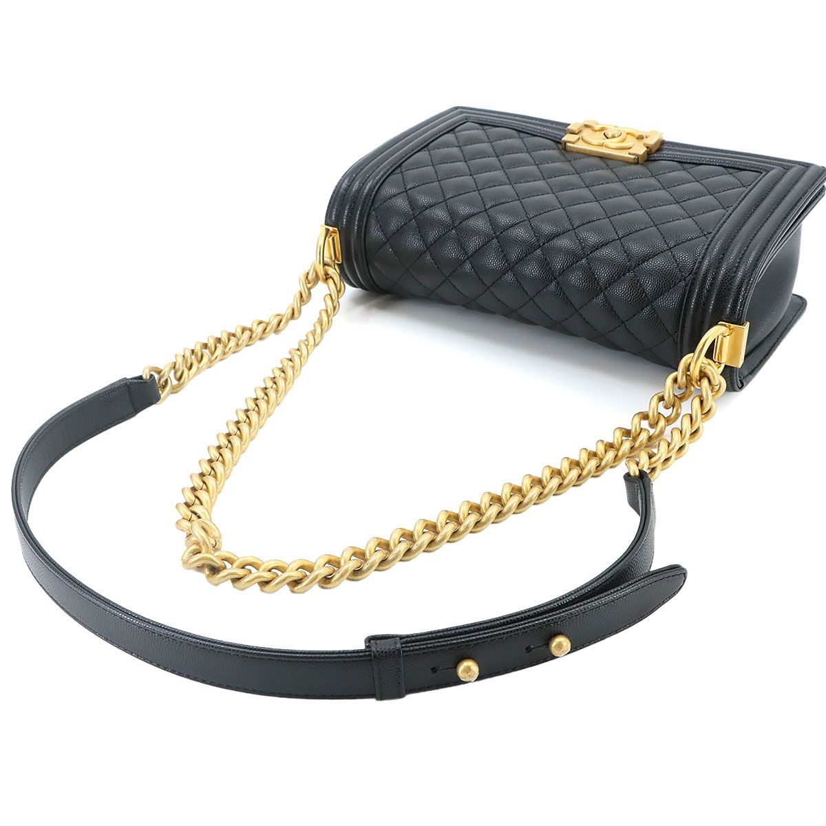 Chanel Boy Chain Shoulder Bag Lambskin Black Gold — view 5