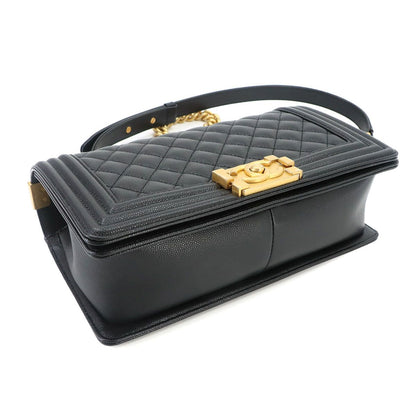 Chanel Boy Chain Shoulder Bag Lambskin Black Gold — view 4
