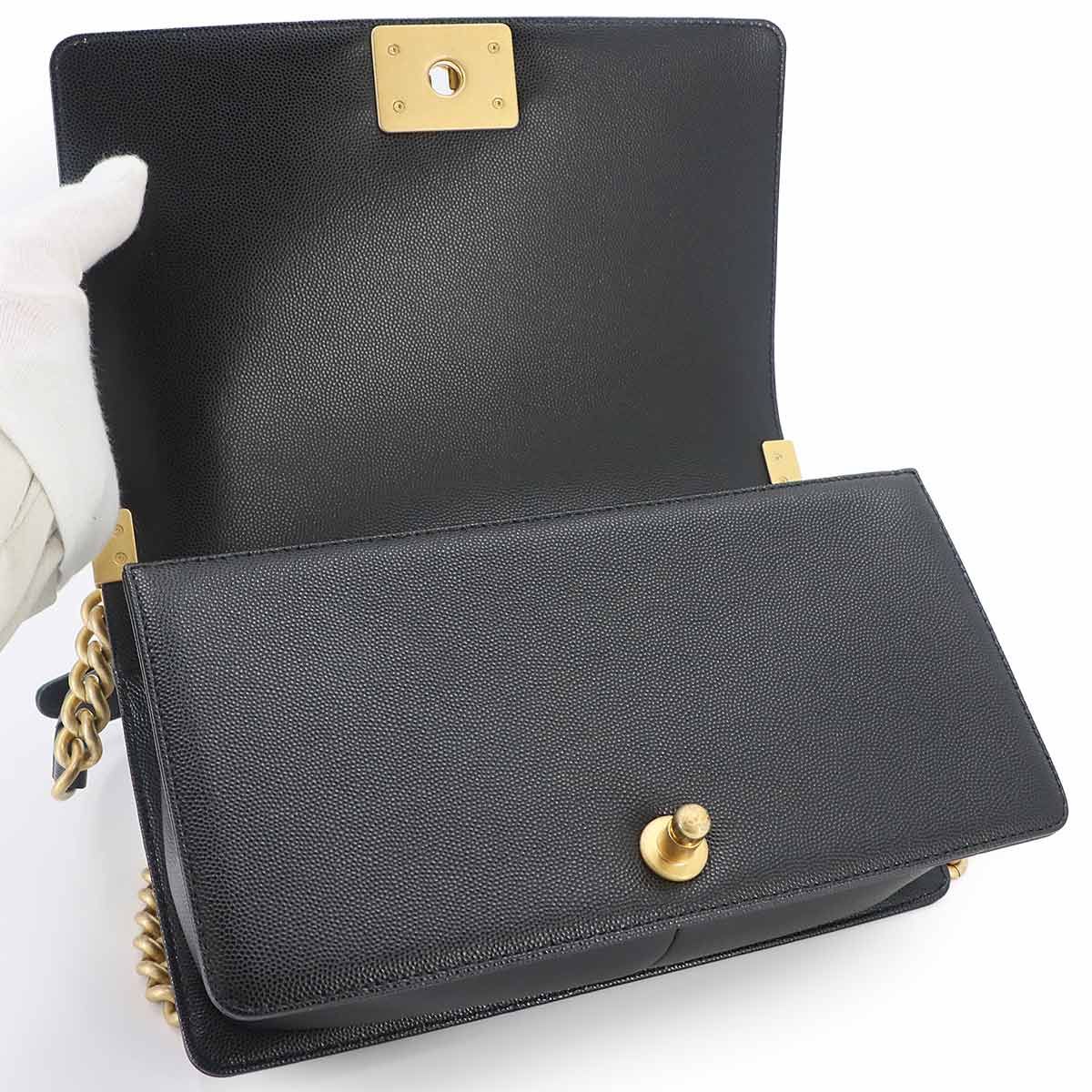 Chanel Boy Chain Shoulder Bag Lambskin Black Gold — view 8
