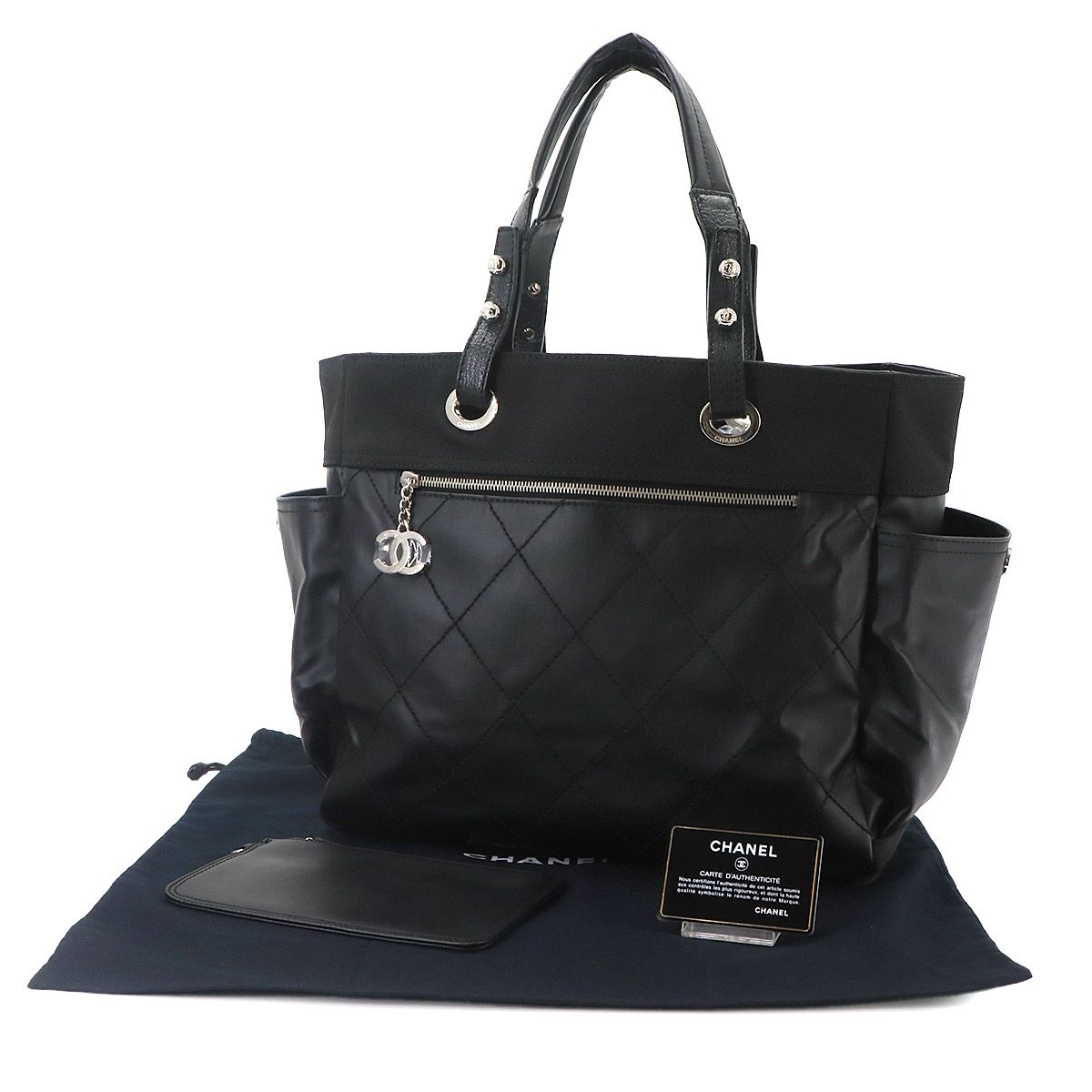 Chanel Paris Biarritz GM Tote Nylon Leather Black — view 2
