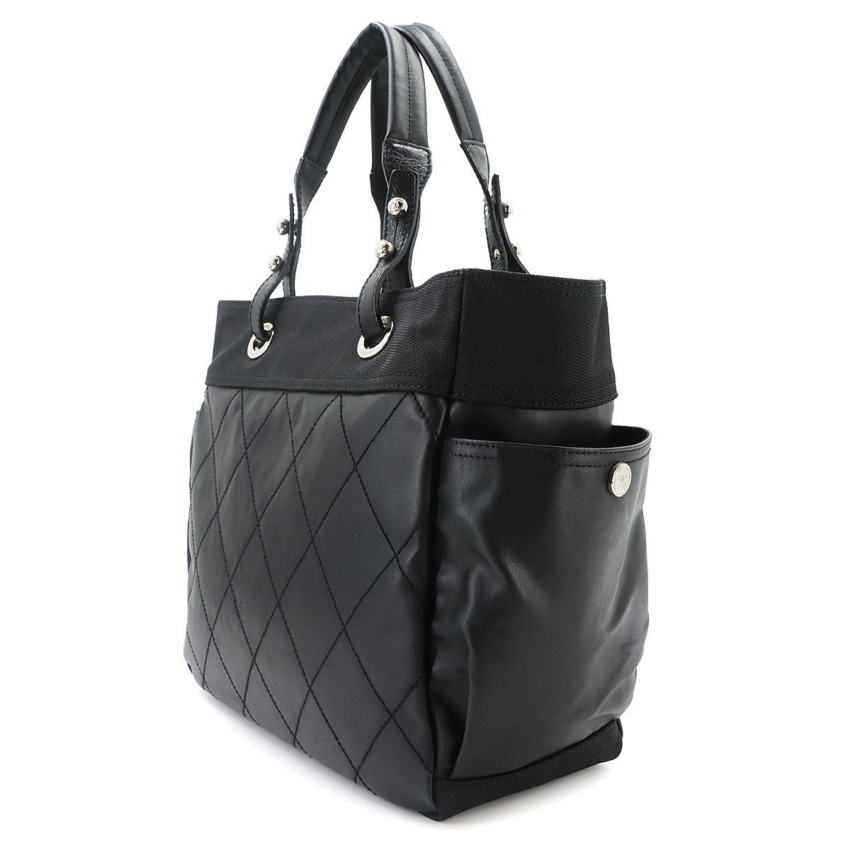 Chanel Paris Biarritz GM Tote Nylon Leather Black — view 4
