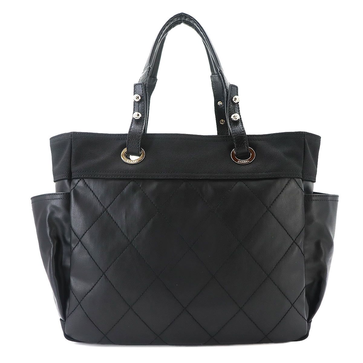 Chanel Paris Biarritz GM Tote Nylon Leather Black — view 3