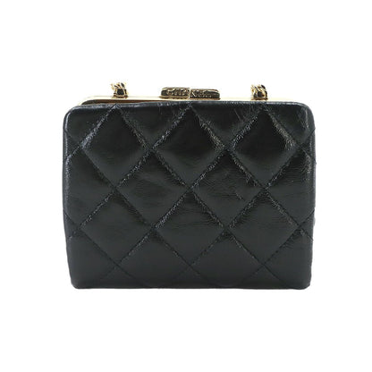 Chanel Quilted Kiss Lock Chain Wallet Leather Black Gold Shoulder — view 3