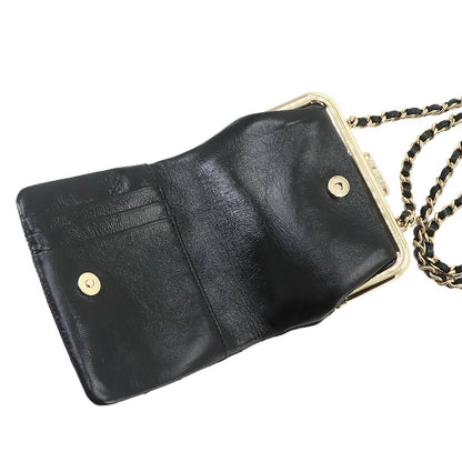 Chanel Quilted Kiss Lock Chain Wallet Leather Black Gold Shoulder — view 7