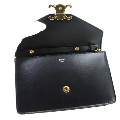 Celine Triomphe Chain Wallet Leather Black Gold Shoulder — view 6