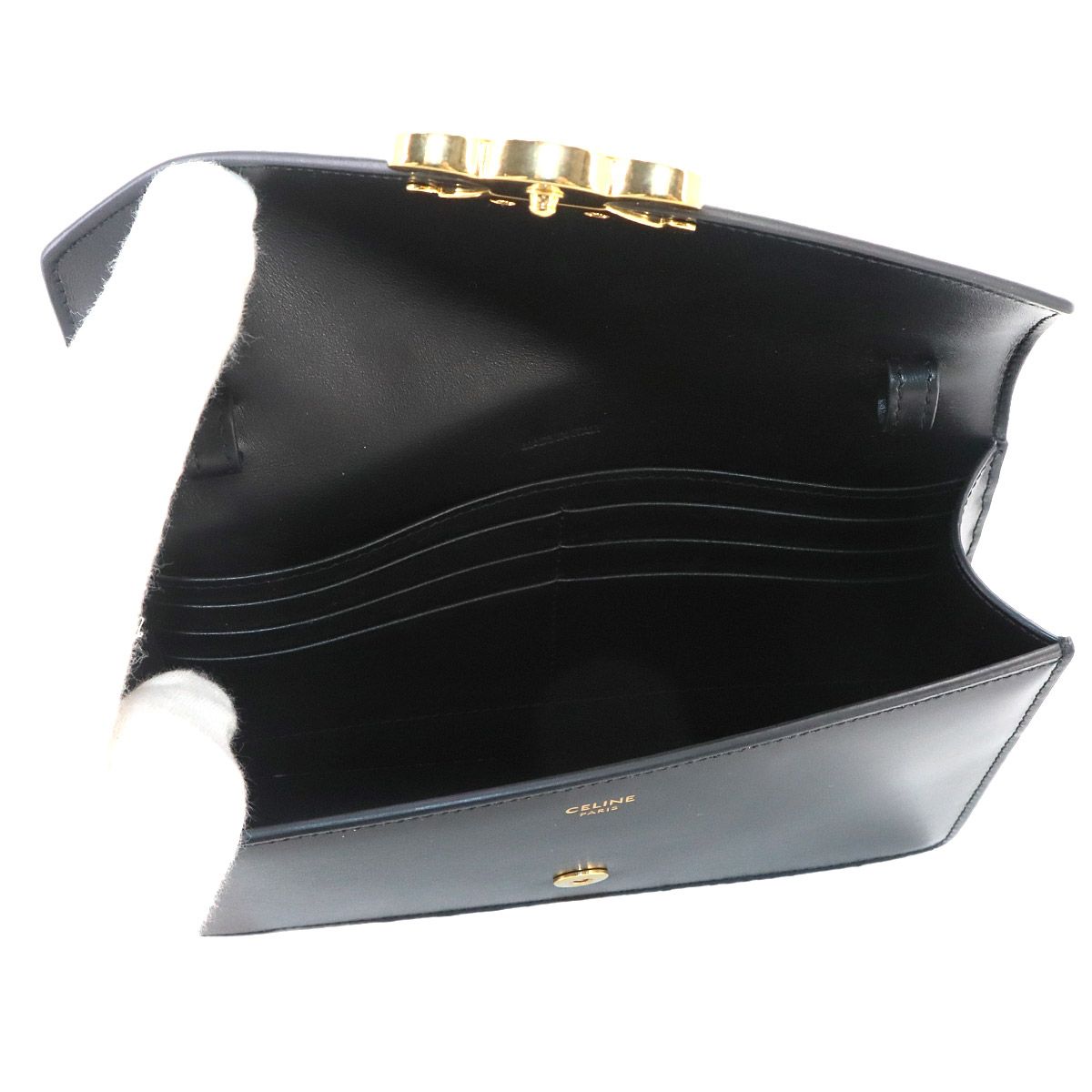 Celine Triomphe Chain Wallet Leather Black Gold Shoulder — view 7