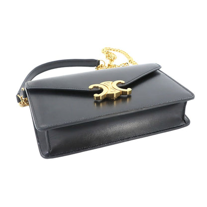 Celine Triomphe Chain Wallet Leather Black Gold Shoulder — view 4