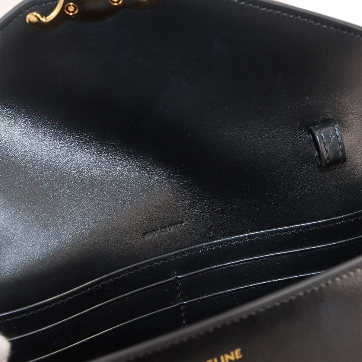Celine Triomphe Chain Wallet Leather Black Gold Shoulder — view 8