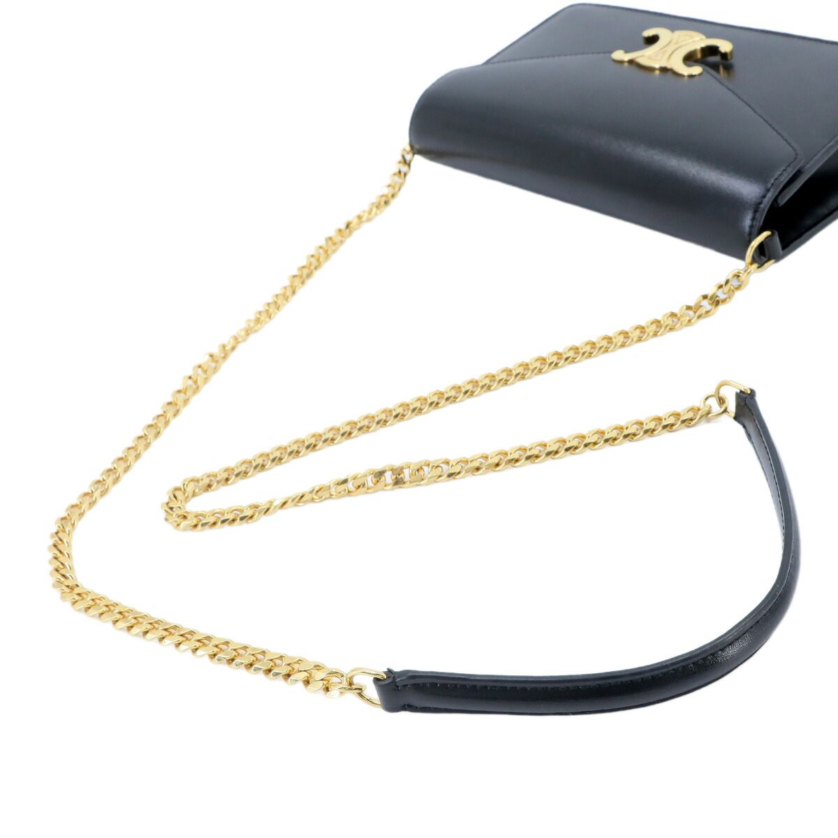 Celine Triomphe Chain Wallet Leather Black Gold Shoulder — view 5