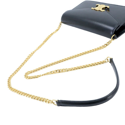 Celine Triomphe Chain Wallet Leather Black Gold Shoulder — view 5